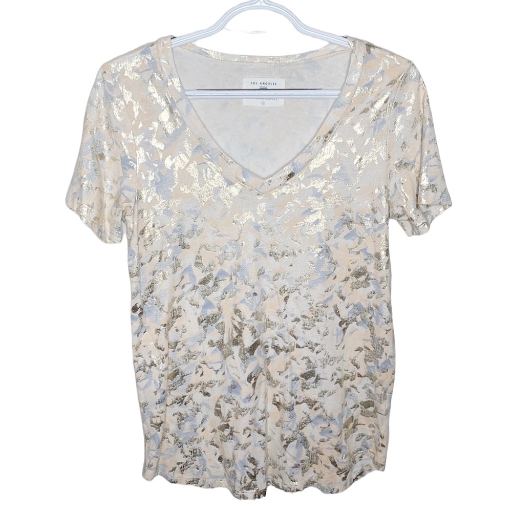 Sol Angeles x Anthropologie gold foiled floral v-neck t-shirt size XS